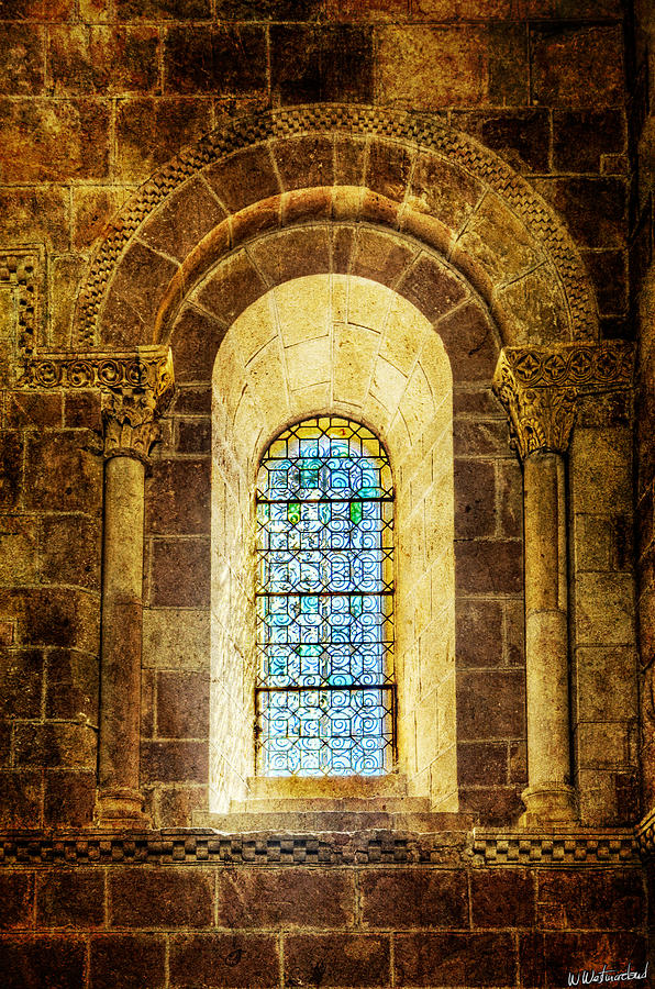 Saint Isidore - romanesque window with stained glass - vintage version Photograph by Weston Westmoreland