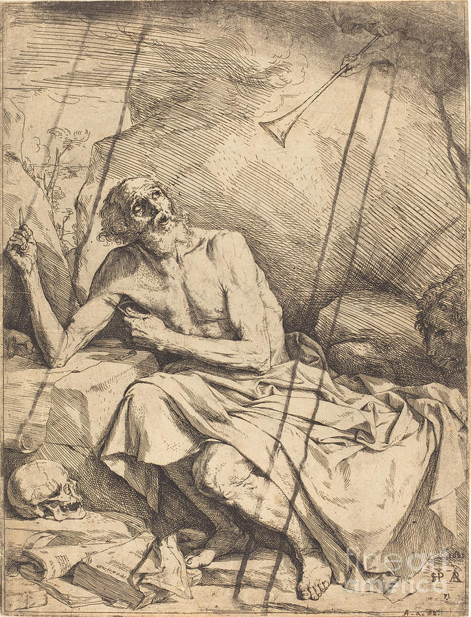 Saint Jerome Hearing The Trumpet Of The Last Judgment Drawing by Jusepe De Ribera