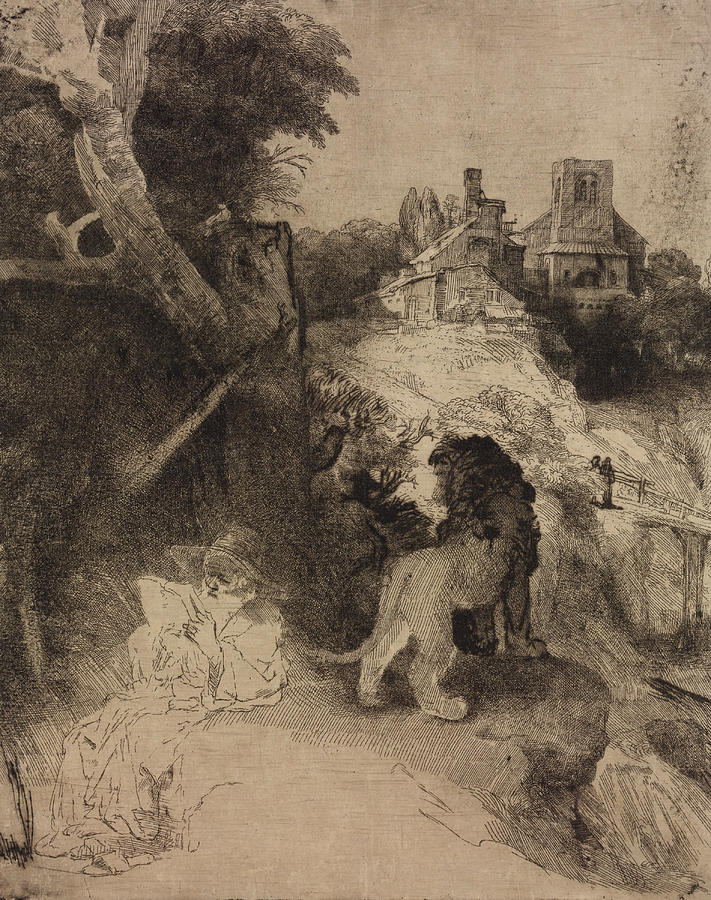 Saint Jerome in an Italian Landscape Relief by Rembrandt