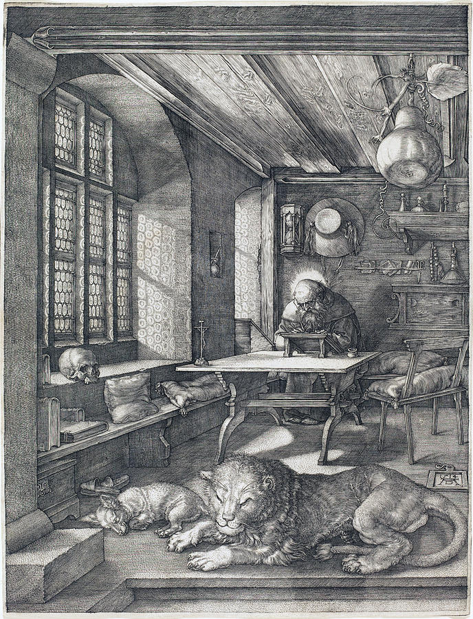 Saint Jerome in His Study Drawing by Albrecht Durer