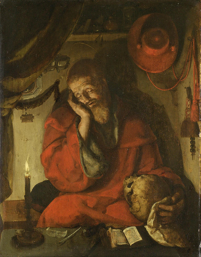 Saint Jerome in his Study by Candlelight Painting by Attributed to Aertgen van Leyden