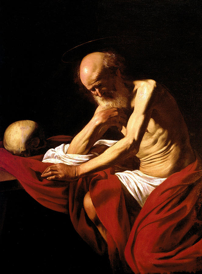 Saint Jerome in Meditation Painting by Caravaggio