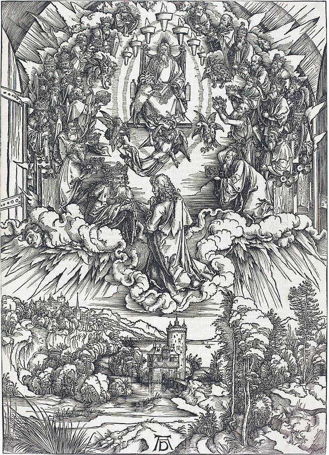 Saint John before God and the Elders Drawing by Albrecht Durer