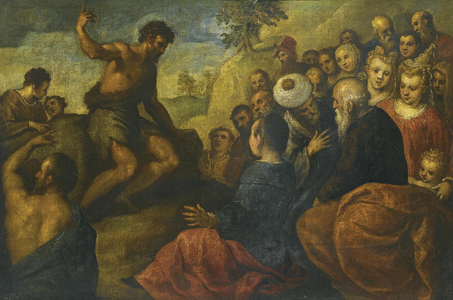 Saint John the Baptist preaching Painting by Palma Il Giovane
