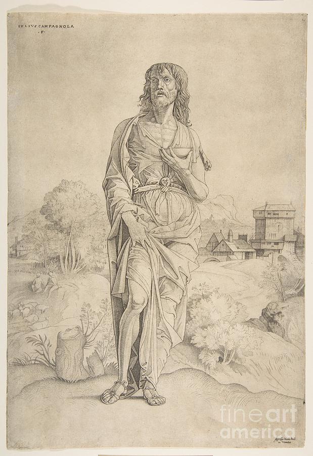 Saint John the Baptist standing in landscape Painting by Celestial Images