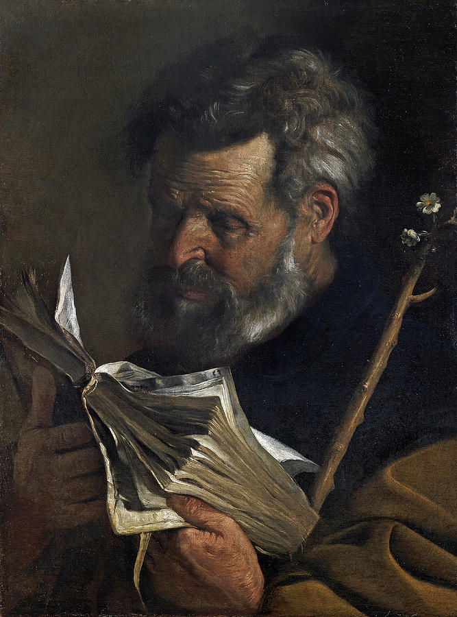 Saint Joseph reading a book and holding a Flowering Staff Painting by Pier Francesco Mola
