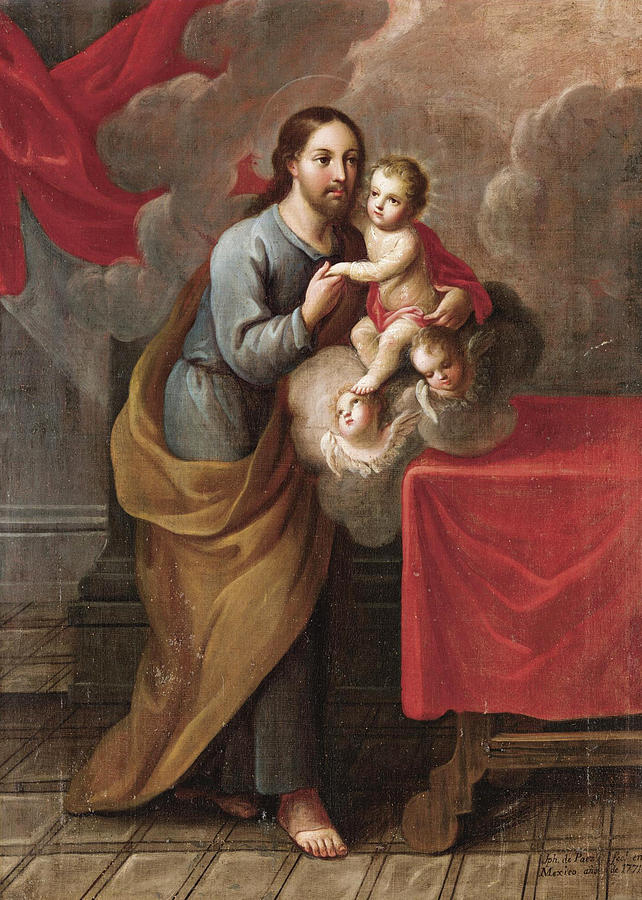 Saint Joseph with the infant Jesus Painting by Jose de Paez