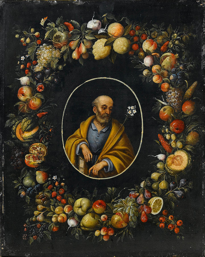 Saint Joseph within a Garland of Fruit Painting by Peter Mathys Gillemans