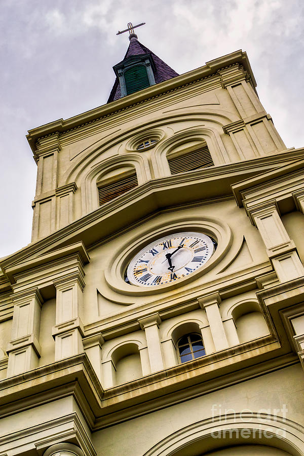 Architecture Photograph - Saint Louis Cathedral Clock and Spire by Jerry Fornarotto