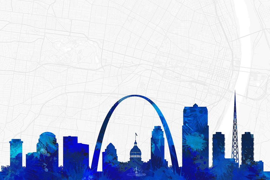 Saint Louis Cityscape And Streetmap Blue Skyline Digital Art