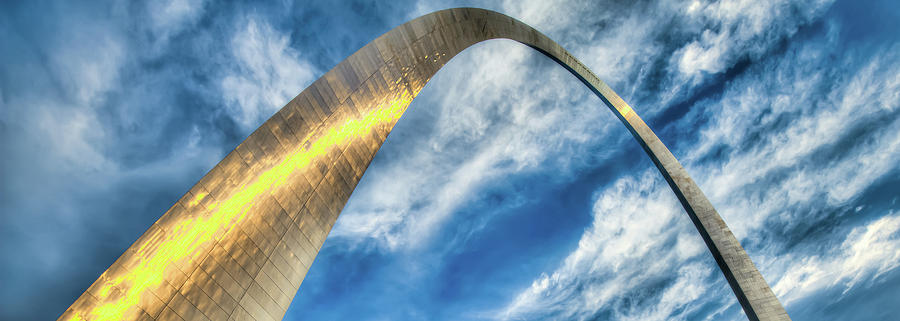 Jefferson Memorial Photograph - Saint Louis Gateway Arch and Clouds Panorama by Gregory Ballos