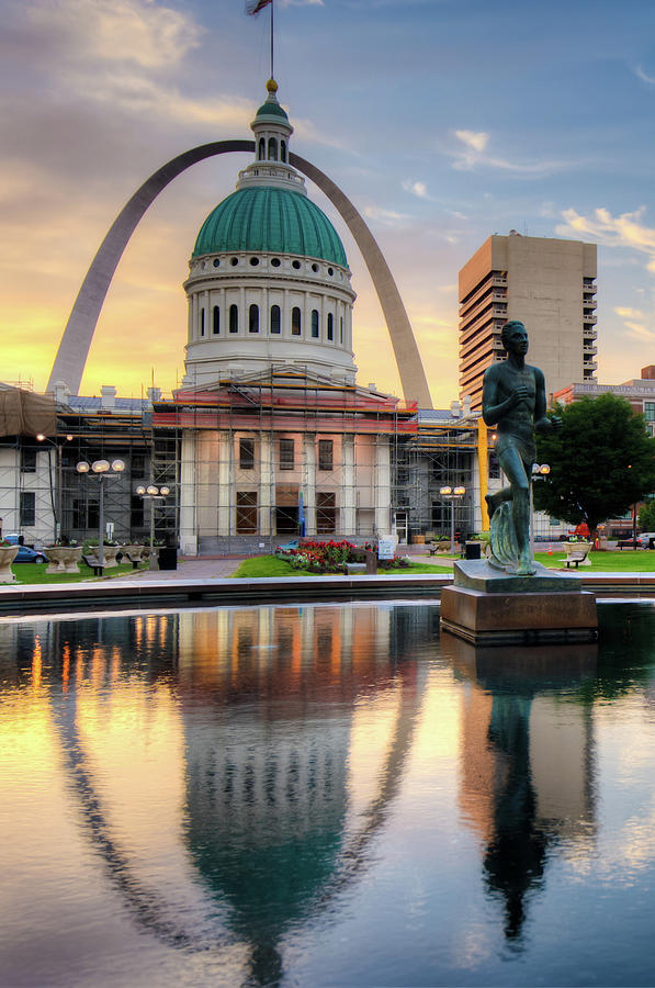 City Photograph - Saint Louis Skyline Morning - Gateway Arch Reflections by Gregory Ballos