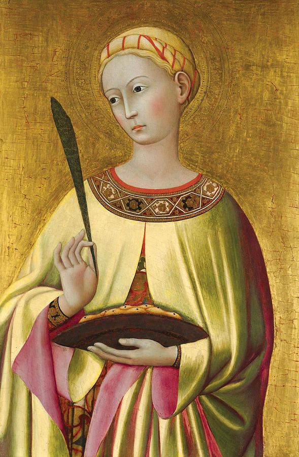 Saint Lucy half Length holding a Martyrs Palm Painting by Master of the Osservanza