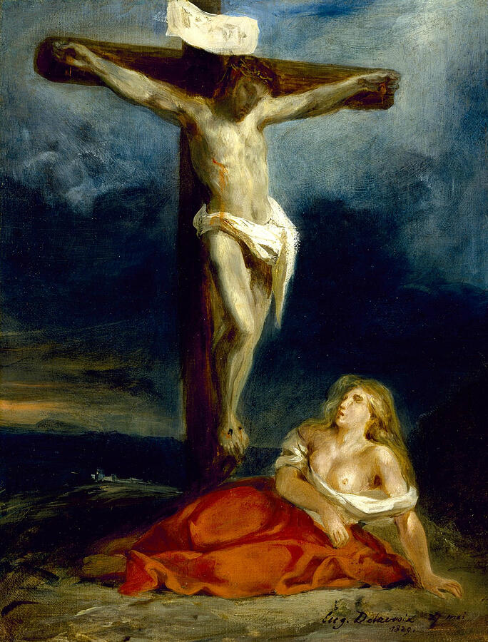 Saint Mary Magdalene at the Foot of the Cross, by 1863 Painting by Eugene Delacroix