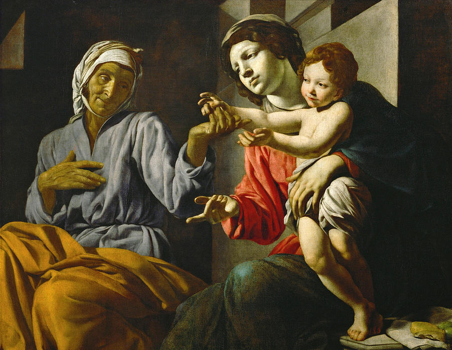 Saint Mary with Child and Saint Anne Painting by Battistello Caracciolo