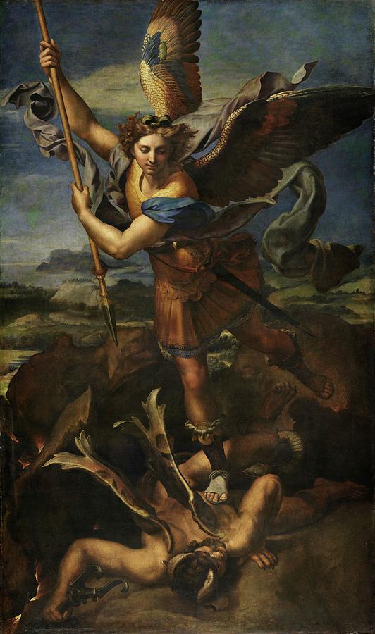 Saint Michael Defeats Satan Painting by Troy Caperton