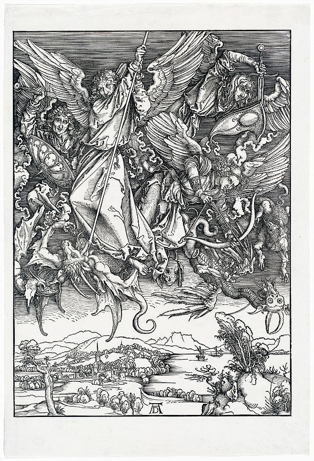 Saint Michael Fighting the Dragon Drawing by Albrecht Durer