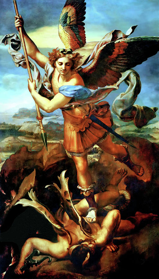 Raphael Painting - Saint Michael Overthrowing the Demon  by Raphael