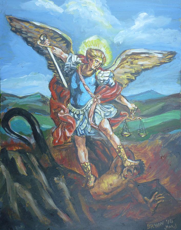 Saint Michael Version Two Painting by Bryan Bustard