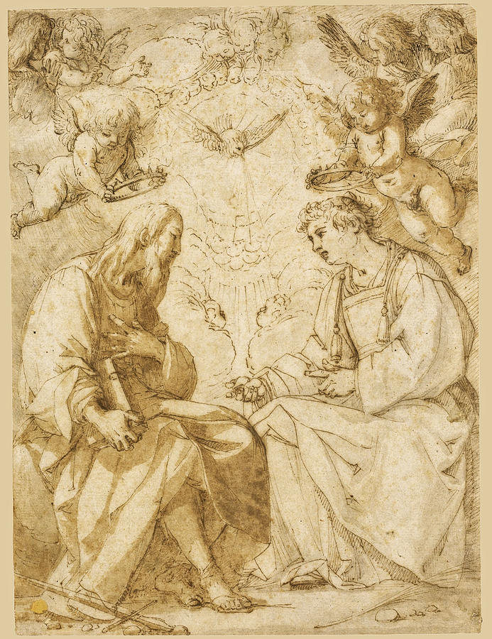 Saint Paul and Saint Stephen crowned by Angels Drawing by Giovanni Baglione
