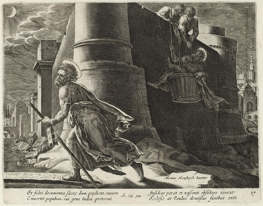 Saint Paul Escapes from Damascus Drawing by Philip Galle