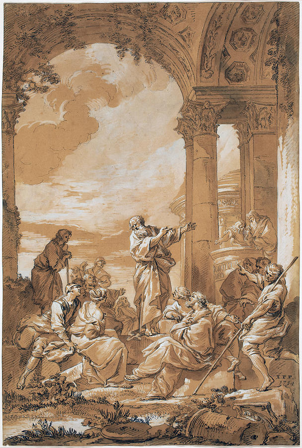 Saint Paul Preaching in Athens Drawing by Giovanni Paolo Panini