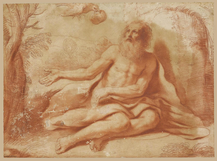 Saint Paul the Hermit Drawing by Guercino