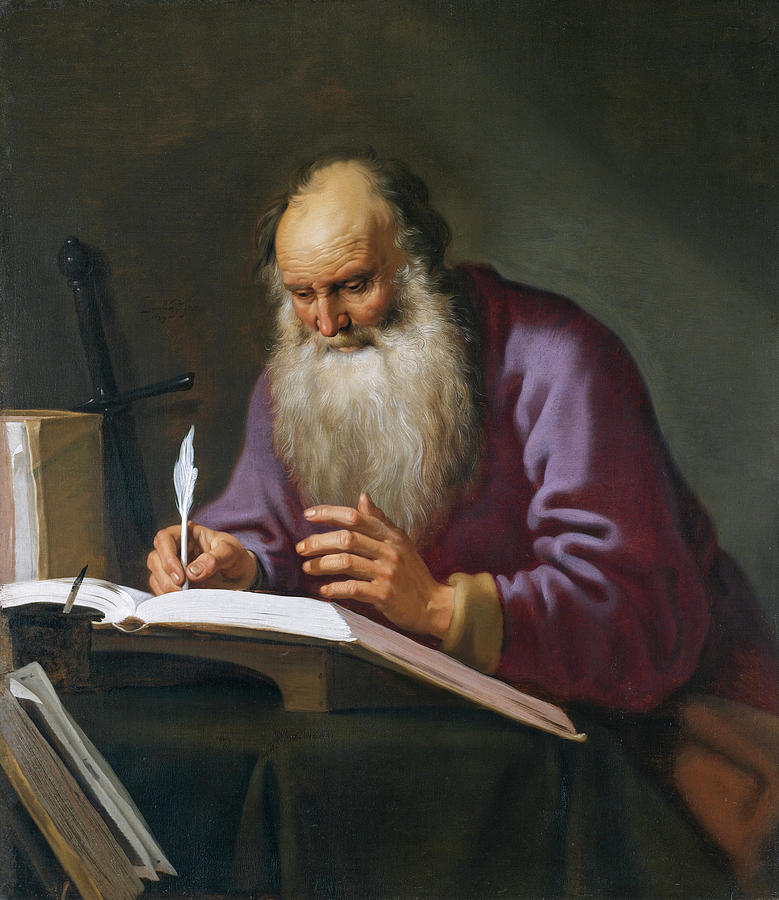 Saint Paul the Hermit writing in his study Painting by Lambert Jacobsz