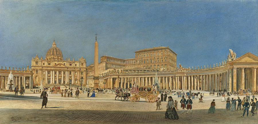 Saint Peters Square. Rome Drawing by Rudolf von Alt