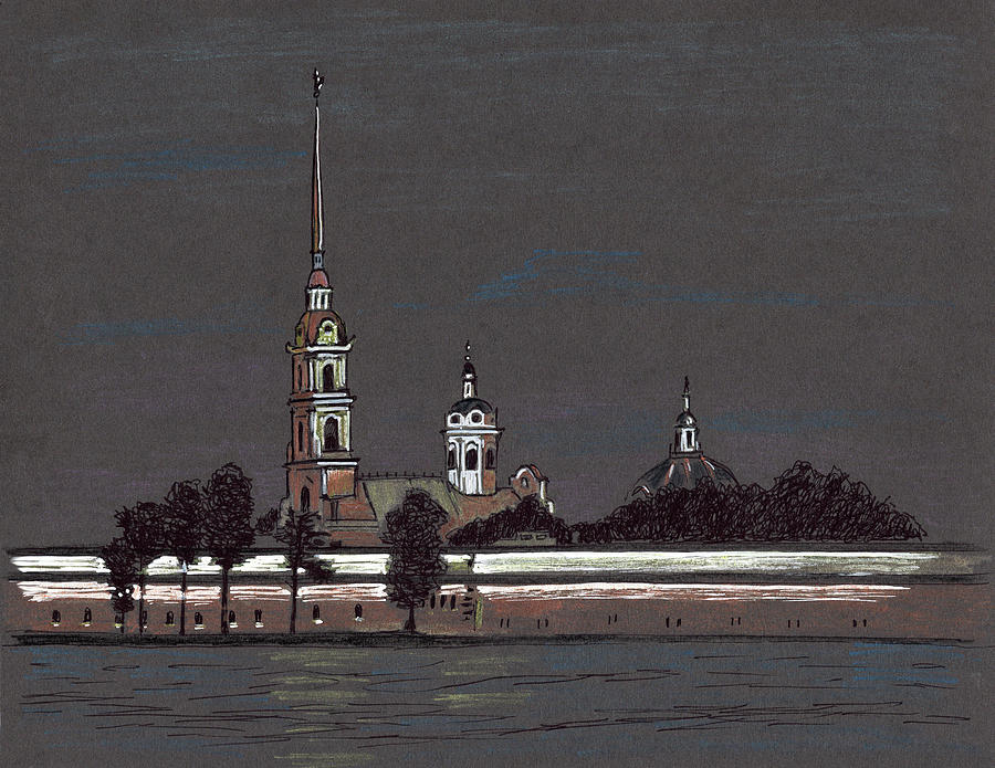 Saint-Petersburg. Peter and Paul Fortress. Night Painting by Masha Batkova