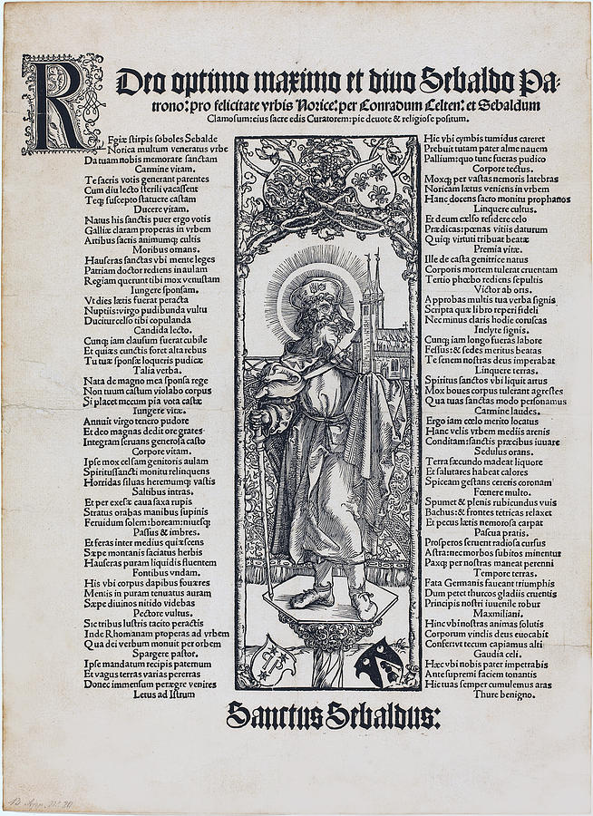 Saint Sebaldus Standing on a Column Drawing by Albrecht Durer