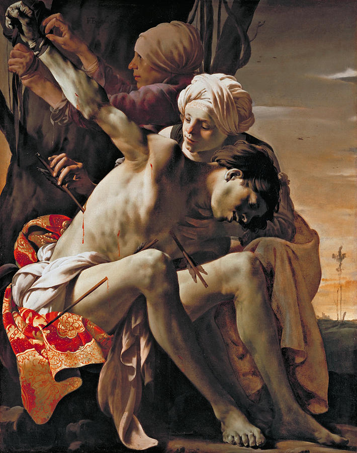 Saint Sebastian Tended by Irene and her Maid Painting by Hendrick ter Brugghen