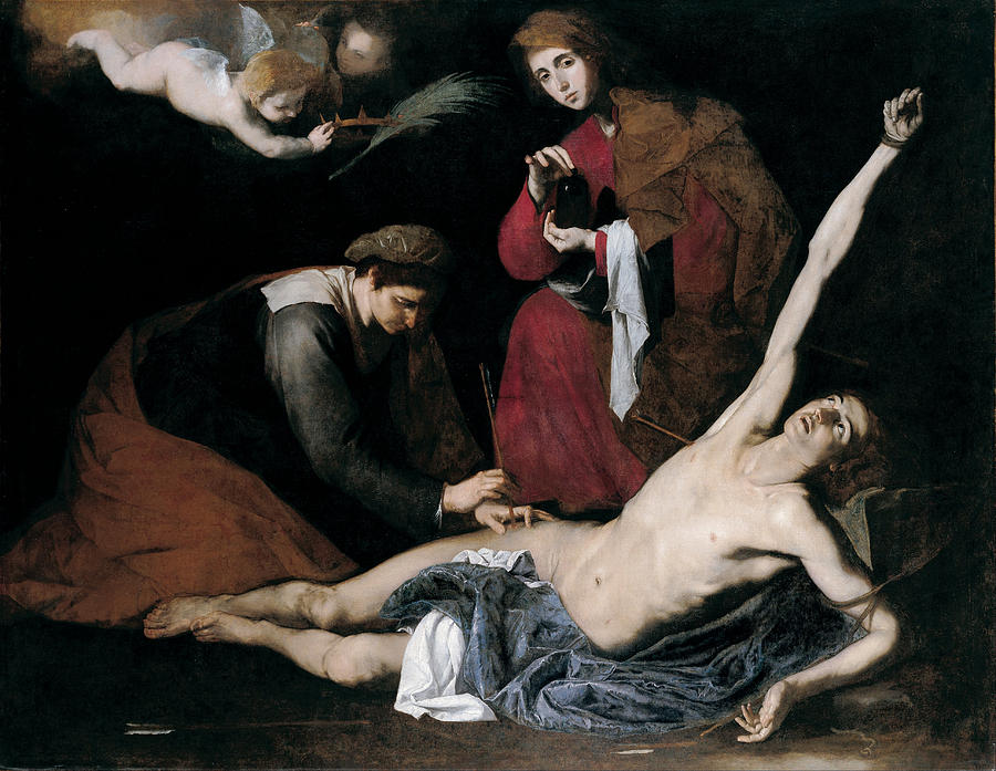 Jusepe De Ribera Painting - Saint Sebastian Tended by the Holy Women by Jusepe de Ribera