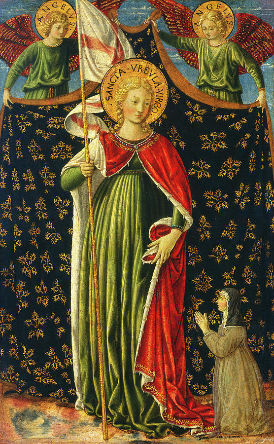 Prayer Painting -  Saint Ursula with Two Angels and Donor by Benozzo Gozzoli