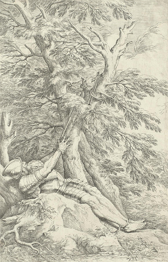 Saint William of Maleval, hands tied with rope fastened to a tree Relief by Salvator Rosa