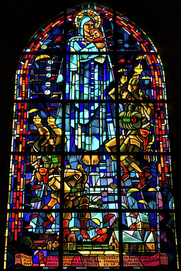 Sainte-Mere-Eglise Paratrooper Tribute Stained Glass Window Photograph by John Daly