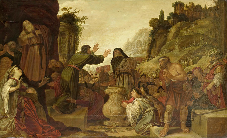 Saints Paul and Barnabas worshipped as gods by the people of Lystra Painting by Jacob Pynas
