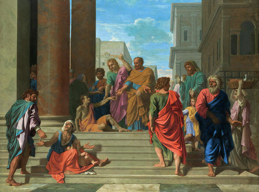 Nicolas Poussin Painting - Saints Peter and John Healing the Lame Man by Nicolas Poussin
