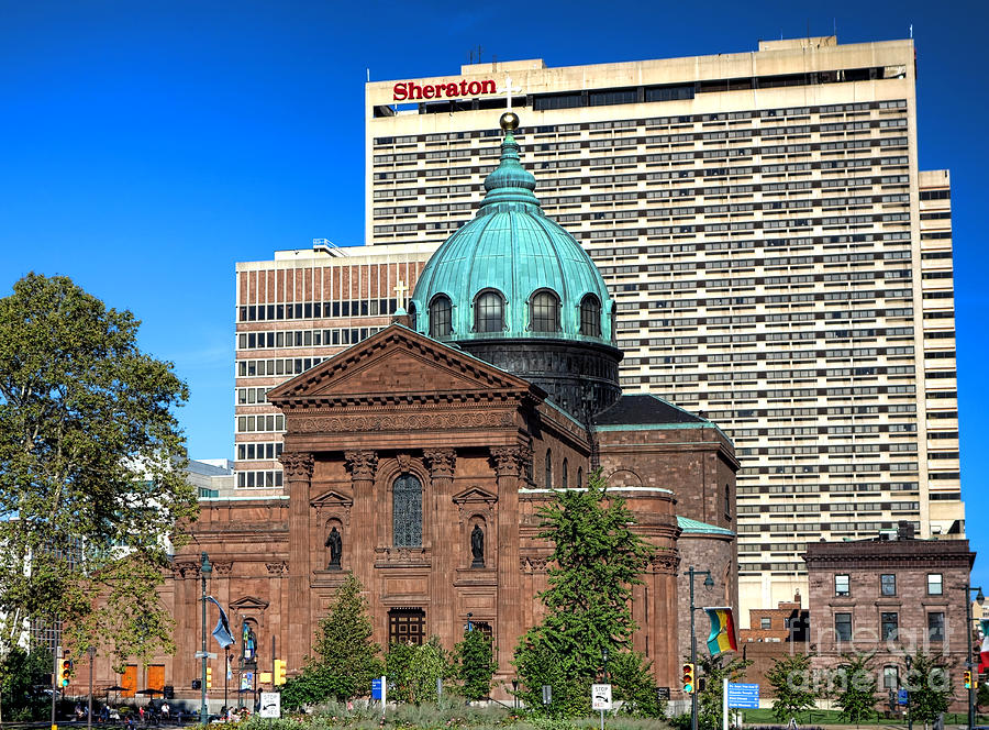 Philadelphia Photograph - Saints Peter and Paul and Sheraton Hotel in Philadelphia  by Olivier Le Queinec
