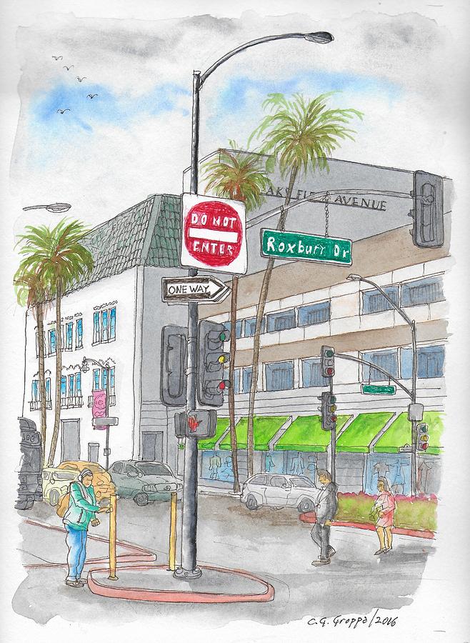 Beverly Hills Painting - Saks Fth Avenue in Wilshire Bvd., Beverly Hills, California by Carlos G Groppa