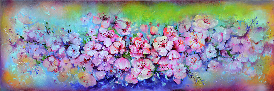 Sakura Blossom Cherry Tree Flower Painting Art Print by Soos Roxana Gabriela Painting by Soos Roxana Gabriela