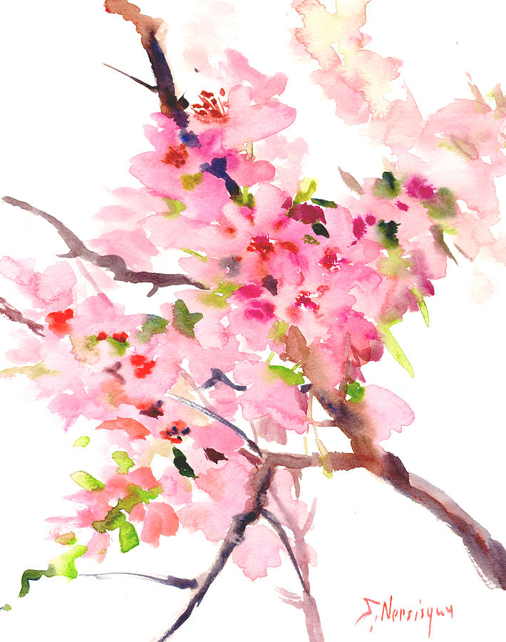 Sakura Cherry Blossom Painting by Suren Nersisyan