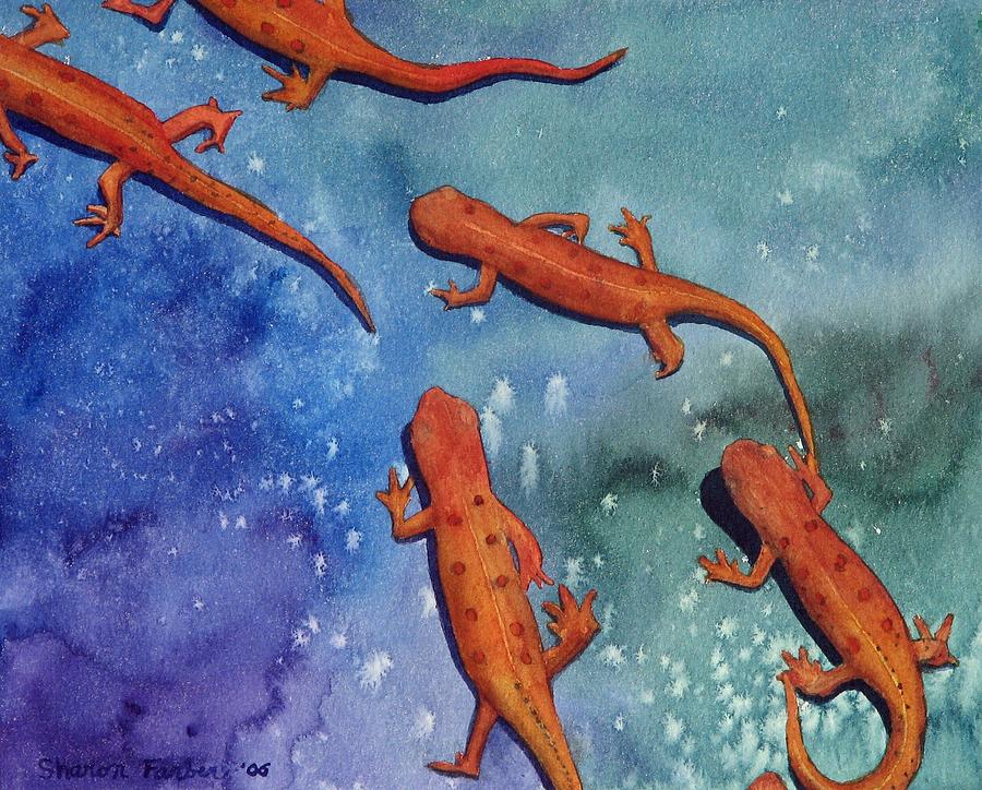 Nature Painting - Salamanders by Sharon Farber