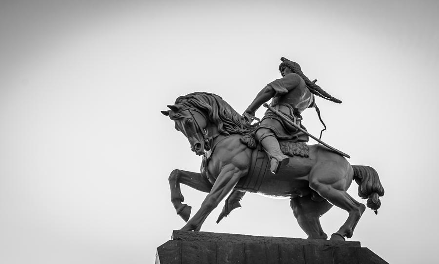Black And White Photograph - Salavat Yulaev Statue in Ufa Russia by John Williams