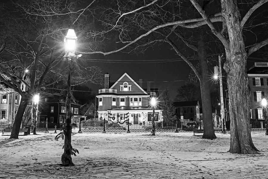 Salem Commons Winter Snow at Christmas Salem MA Black and White Photograph by Toby McGuire