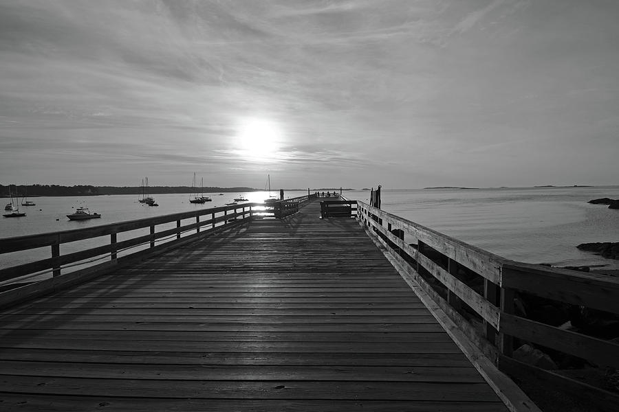 Salem Willows Pier at Sunrise Black and White Photograph by Toby McGuire