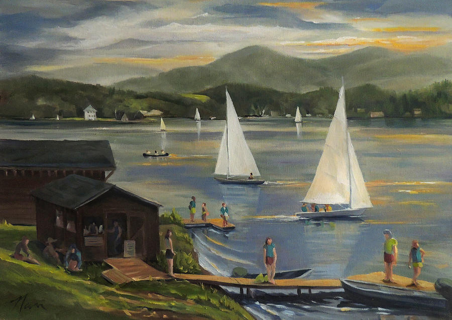 Sailing at Lake Morey Vermont Painting by Nancy Griswold