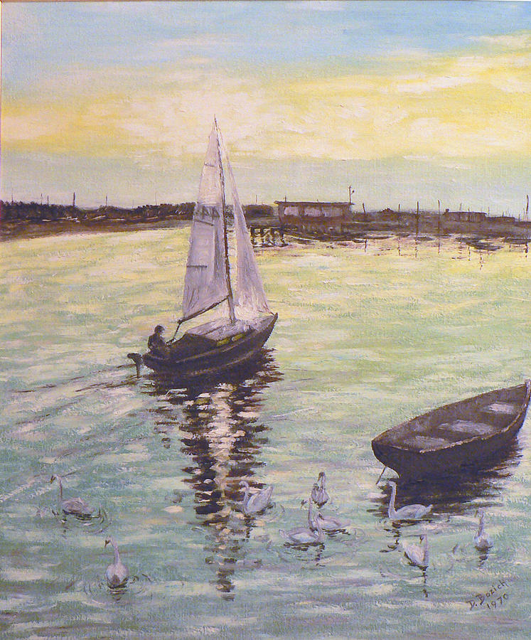 Sunset Painting - Saling Home At Sunset by Dan Bozich
