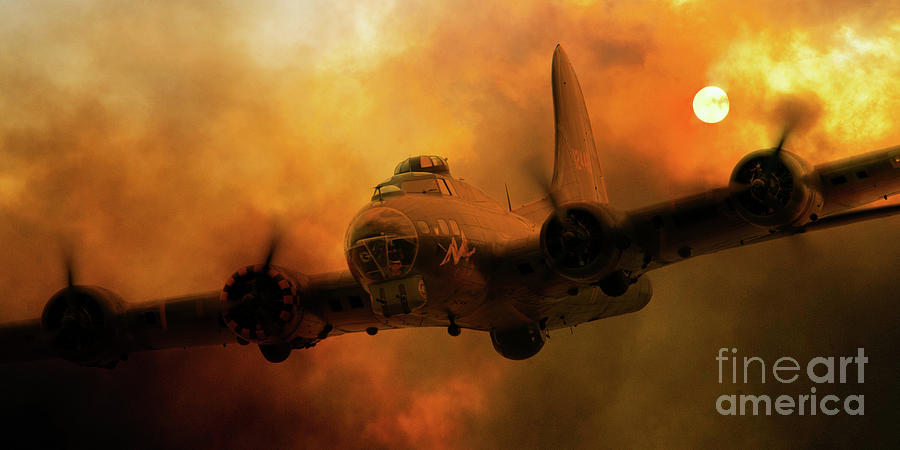 B17 Flying Fortress Digital Art - Sally B - Fire by Airpower Art