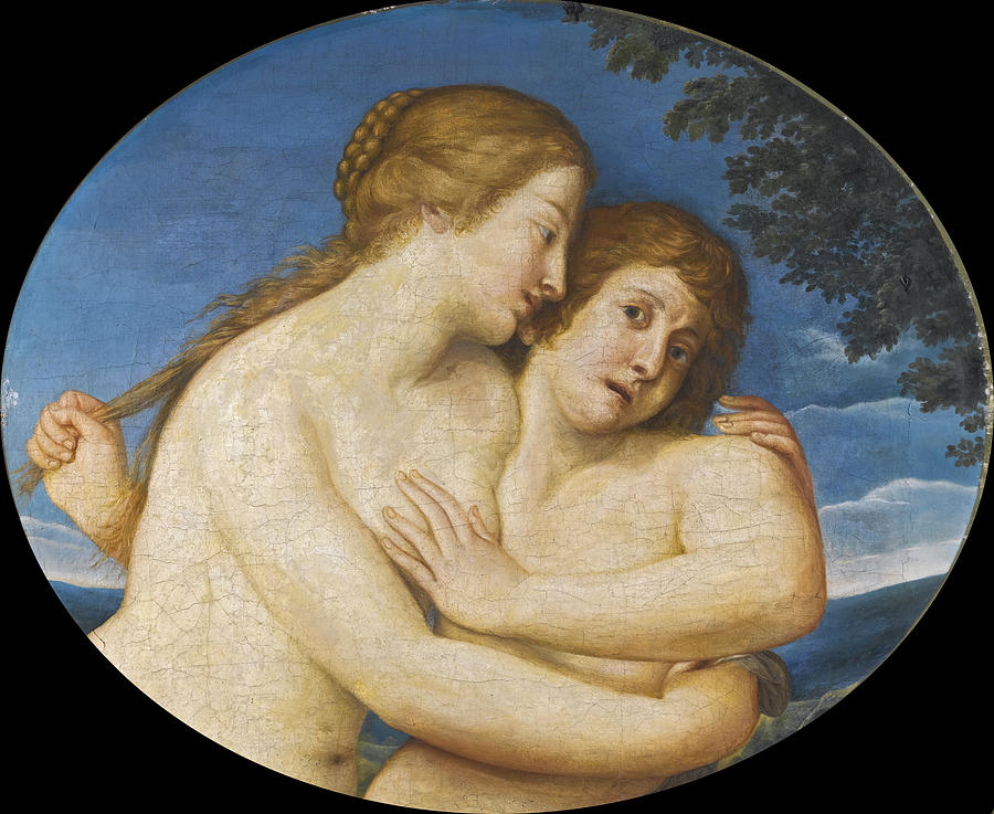 Salmacis embracing Hermaphroditus Painting by Follower of Francesco Albani